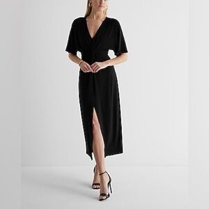 NWT Express V-neck Twist Front Black Midi Dress